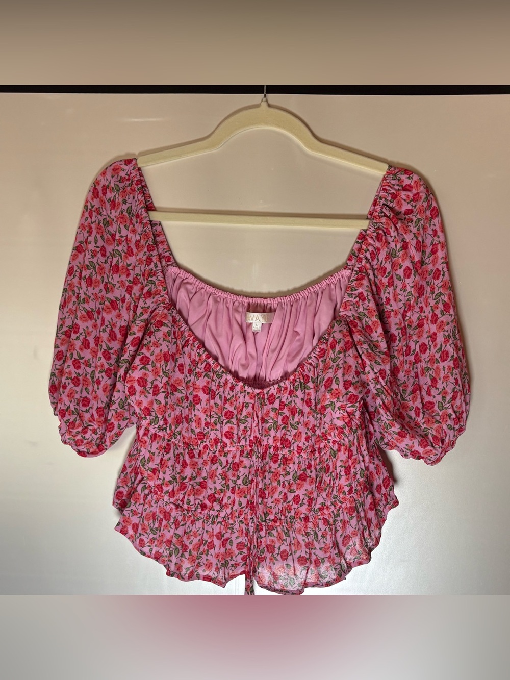 Windsor Pink Floral Puff-Sleeve Peasant Top